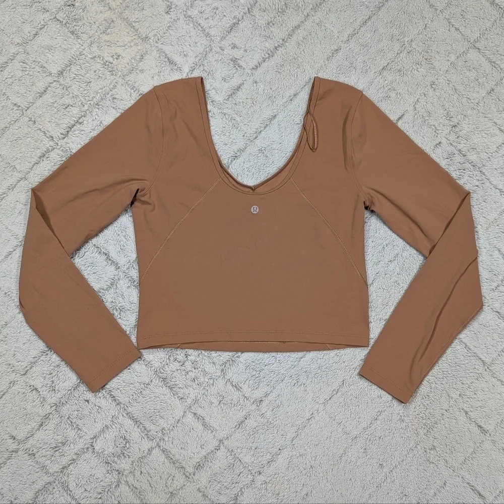 Lululemon Top Womens 10 Brown Dusty Clay Align Long Sleeve Crop Soft Nulu